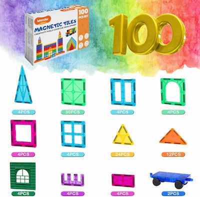 Wonder Toys Μαγνητικό Παιχνίδι Κατασκευών 100 Pieces Classic Magnetic Blocks Construction Tiles Toy