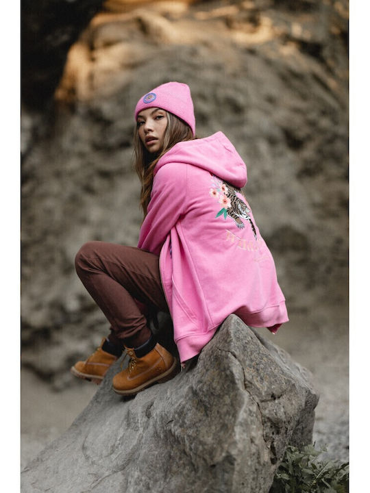 Γυναικεία Ζακέτα Φούτερ με Κουκούλα Ροζ