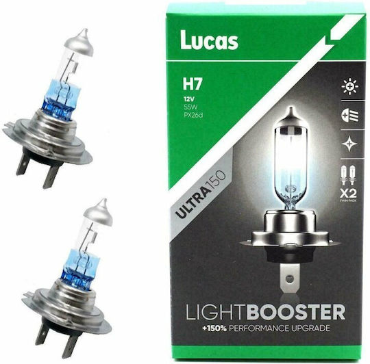 Lucas Lampen Auto H7 Halogen Weiß 12V 55W 2Stück