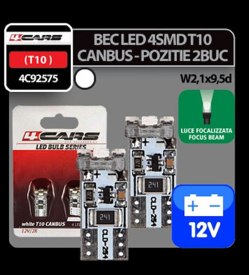4cars Lampen Auto T10 Canbus LED Weiß 12V 2Stück