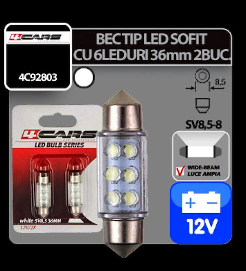 4cars 12v Festoon Lamp 6 Led 10x36mm Sv85-8 2pcs - Alb