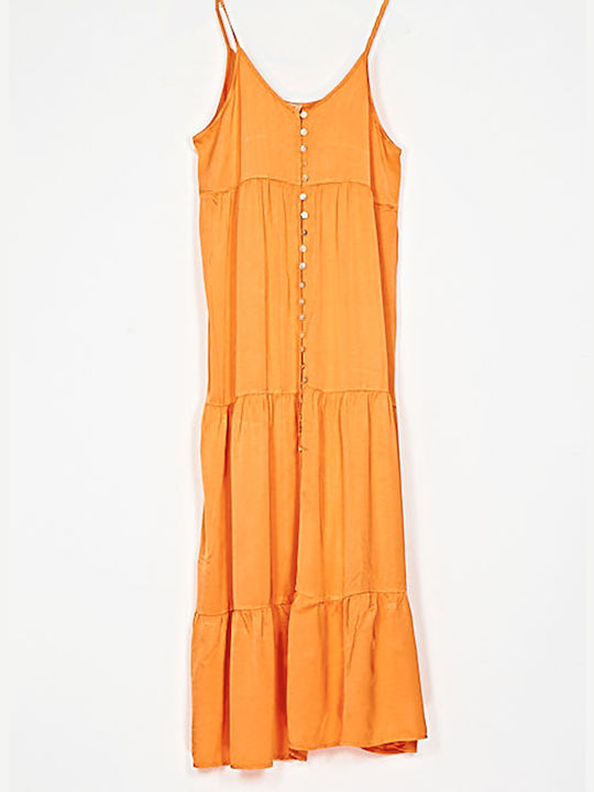 Cuca Summer Midi Dress with Ruffle Orange