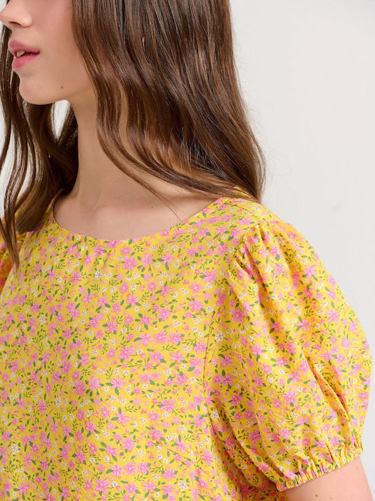 Καλοκαιρινό Mini Σεμιζιέ Φόρεμα με Βολάν Yellow