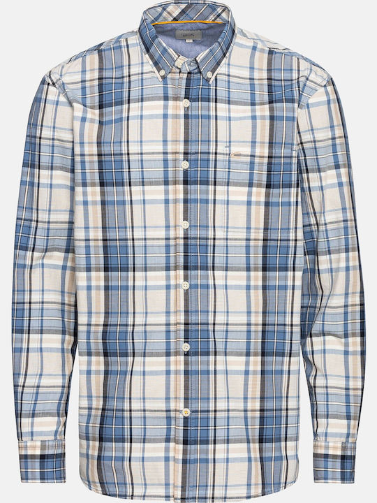 Long-sleeved Cotton Shirt Checked Light Blue