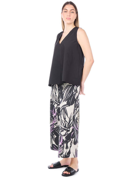 Women's Summer Blouse Sleeveless with V Neckline Black