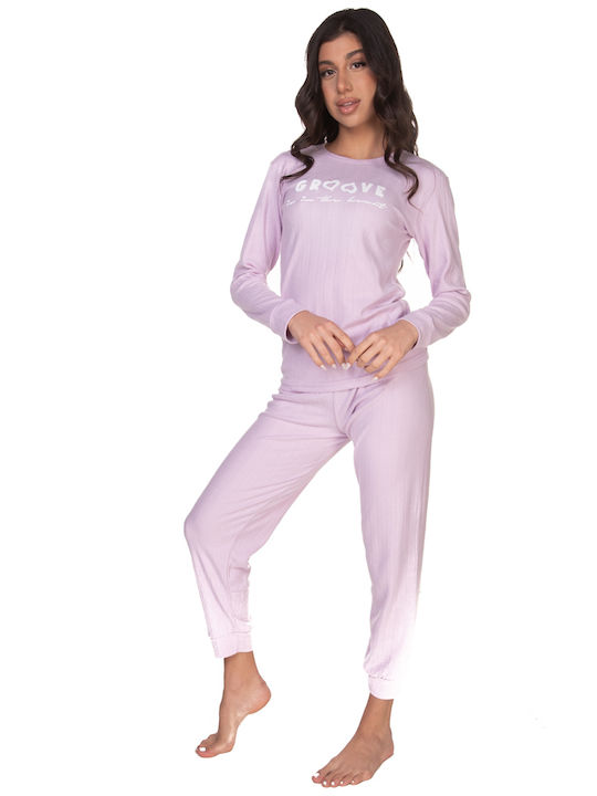 Women's Pajamas With Hearts And Logo - Lila