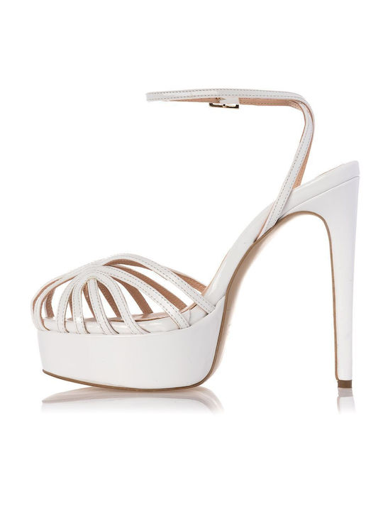 Sante Platform Patent Leather Women's Sandals White with High Heel