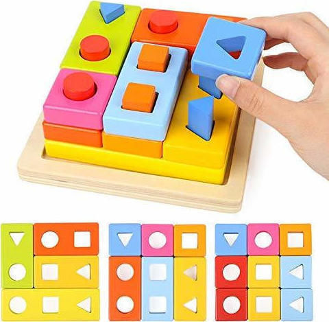 Top Bright Wooden Building Blocks for 3+ Years 30 Pieces