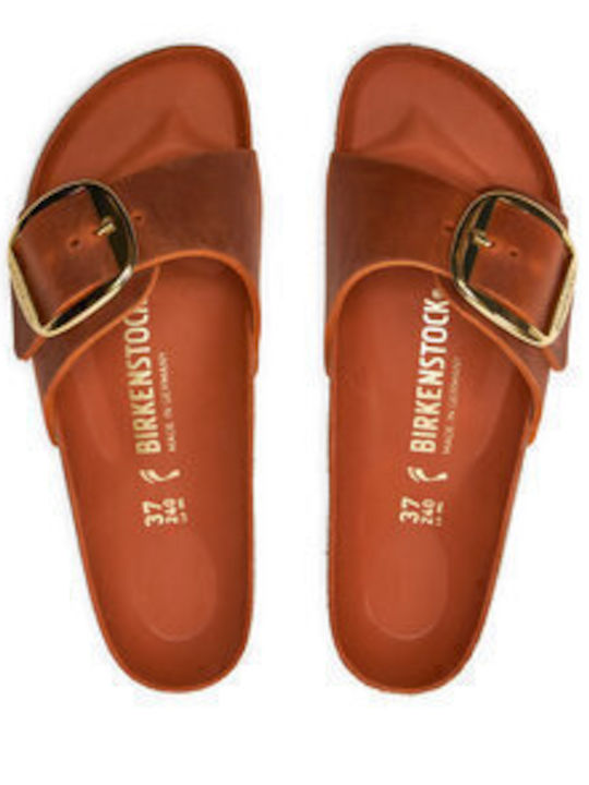 Madrid Leder Flache Sandalen für Damen Anatomisch in Orange Farbe Schmal Passform