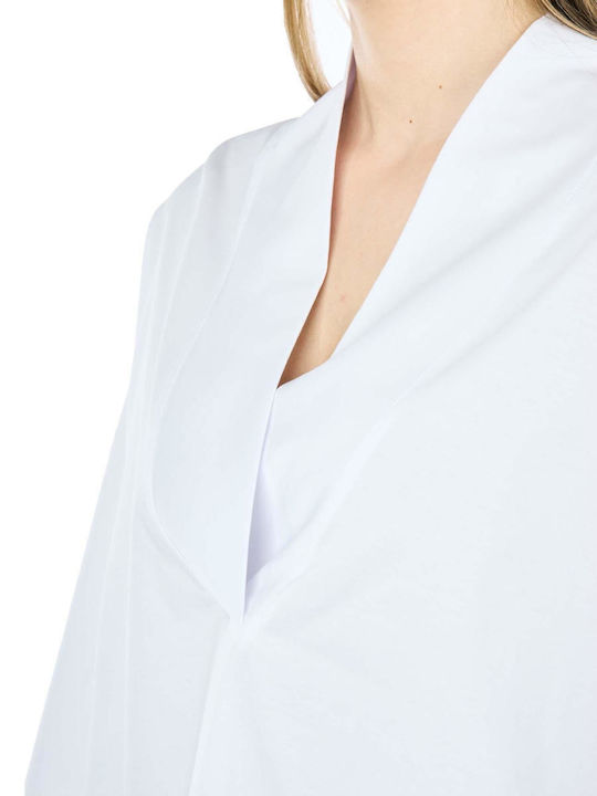 Women's Summer Blouse Short Sleeve with V Neckline White