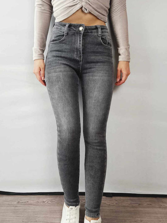 Γυναικείο Jean Παντελόνι Mid Rise Push Up σε Skinny Εφαρμογή Γκρι