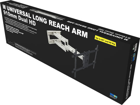 Multibrackets M Universal Long Reach Arm HD 910mm Dual Wall TV Mount with Arm up to 80" and 60kg White