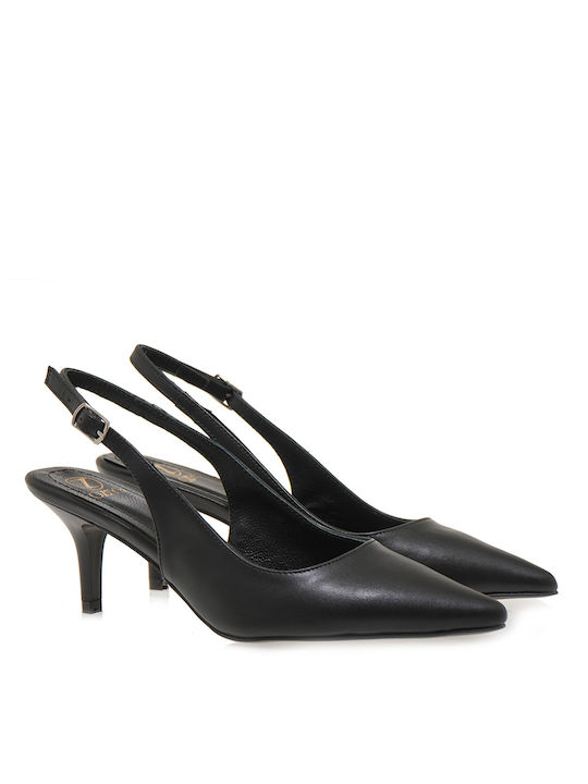 Oziys Synthetic Leather Black Medium Heels with Strap