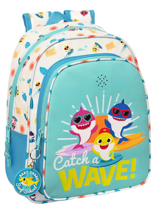 School Bag Baby Shark Surfing Blue White 27 X 33 X 10 Cm