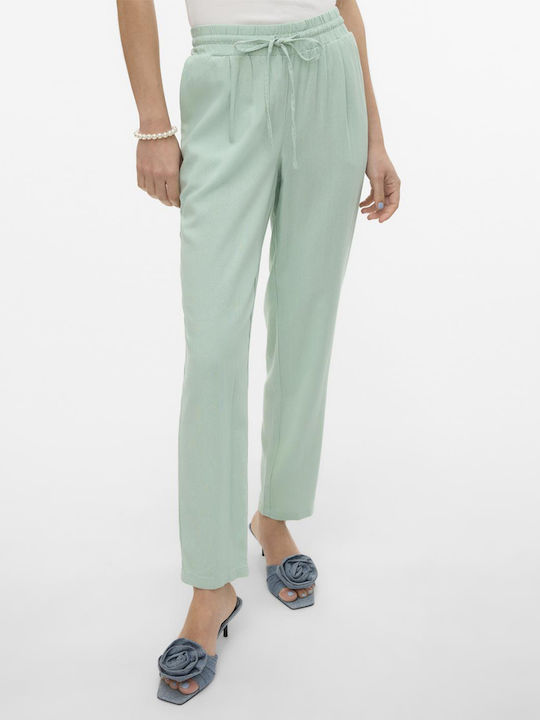 Vero Moda Γυναικείο Chino Παντελόνι με Λάστιχο σε Κανονική Εφαρμογή Silt Green Lightseagreen