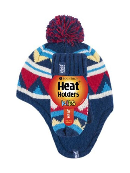 Kids Beanie Set with Gloves Knitted Blue
