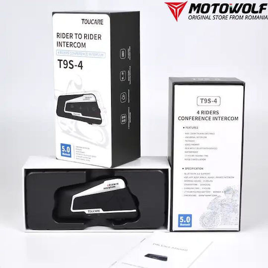 Toucare T9S-4 Ενδοεπικοινωνία Μονή για Κράνος Μηχανής με Bluetooth