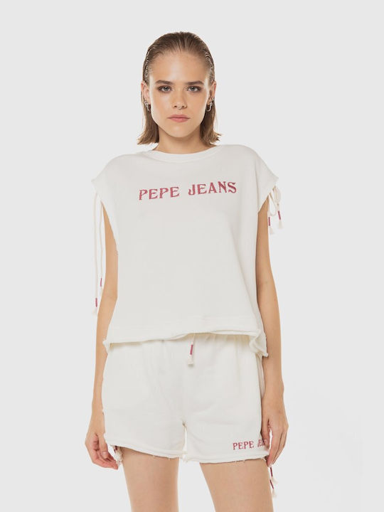 Pepe Jeans pentru Femei Bluză din Bumbac Fără mâneci Albă