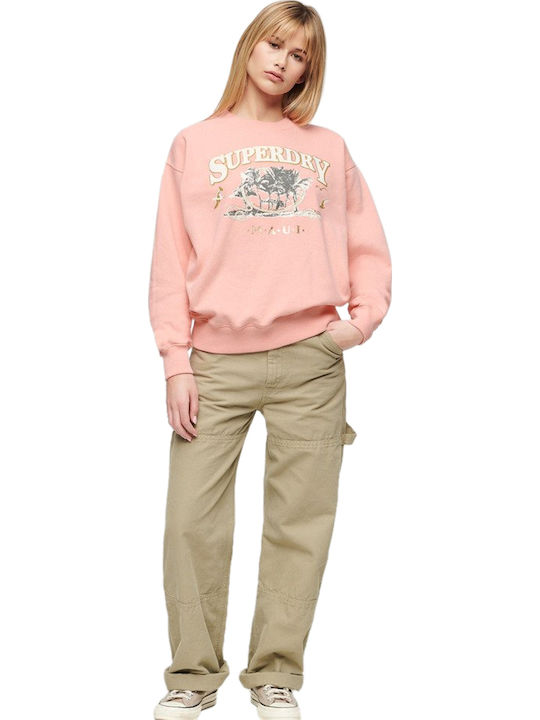 Superdry Travel Souvenir Sweatshirt pentru femei W2012101a-9qs (9qs/peach Pink Marl)