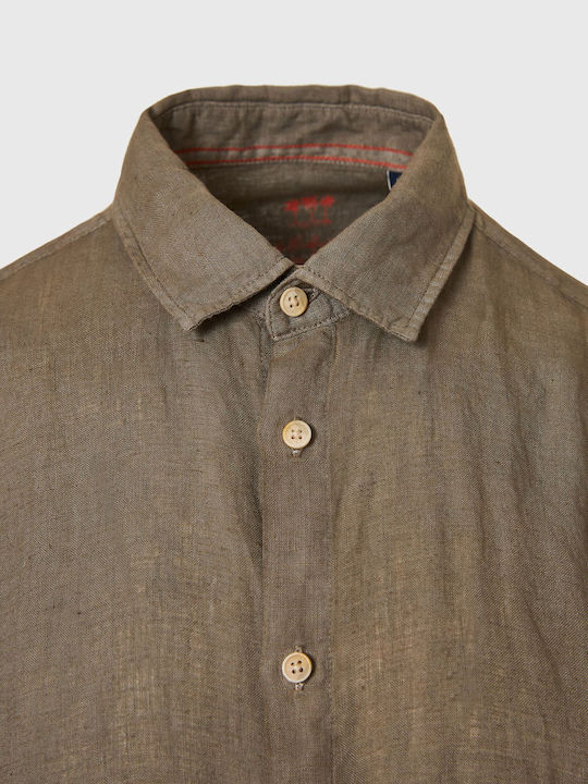 Funky Buddha Men's Shirt Short Sleeve Linen Brown