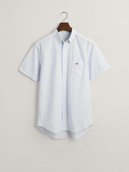 Short-sleeved Cotton Shirt Checked Light Blue