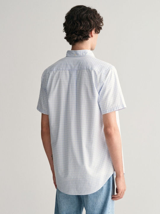 Short-sleeved Cotton Shirt Checked Light Blue