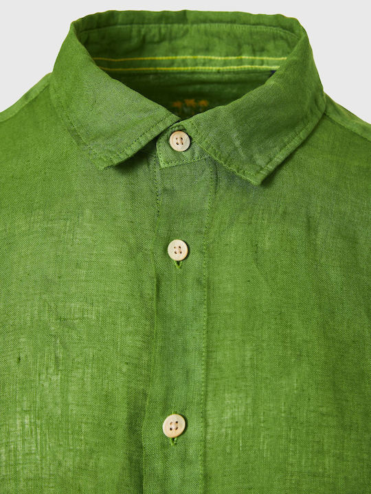 Funky Buddha Men's Shirt Long Sleeve Linen Grass Green