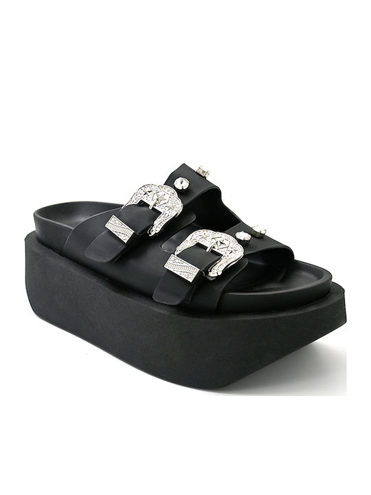 Calhoon Δερμάτινα Γυναικεία Σανδάλια Flatforms Μαύρα
