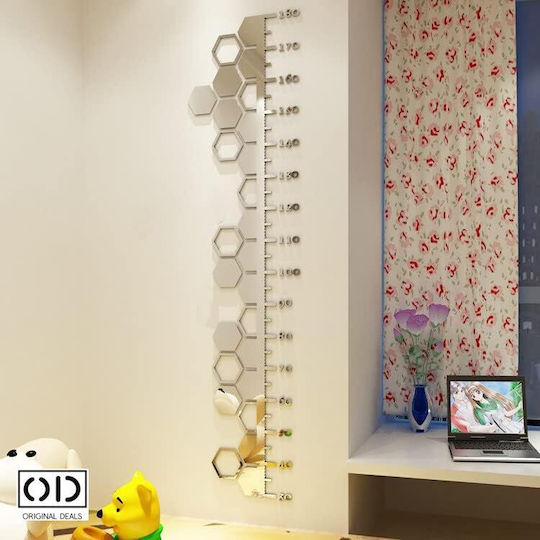 Ofertele originale Ofertele originale de măsurare a înălțimii hexagonale pline și goale pentru copii, realizate din oglindă acrilică autoadezivă, cu o scară de măsurare 20 - 180 cm