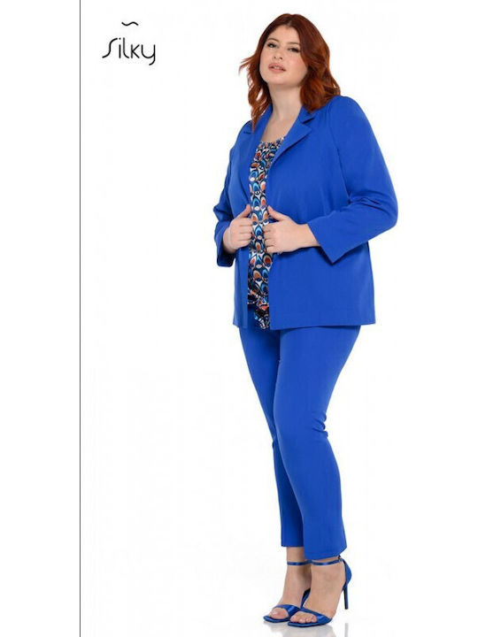 Silky Collection Γυναικείο Σακάκι Μπλέ Ρουά