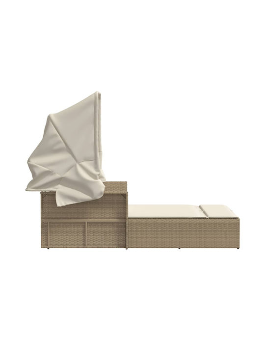Liegestuhl-Bett Doppel Rattan mit Kissen & Sonnenschirm Beige 110x201cm.