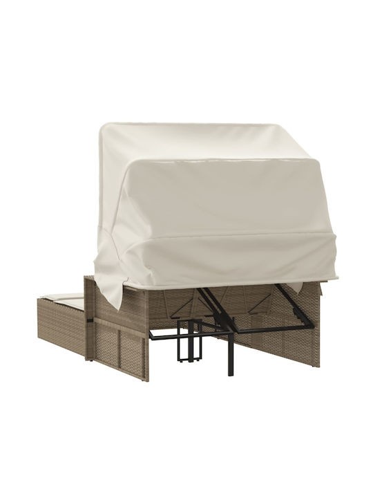 Liegestuhl-Bett Doppel Rattan mit Kissen & Sonnenschirm Beige 110x201cm.