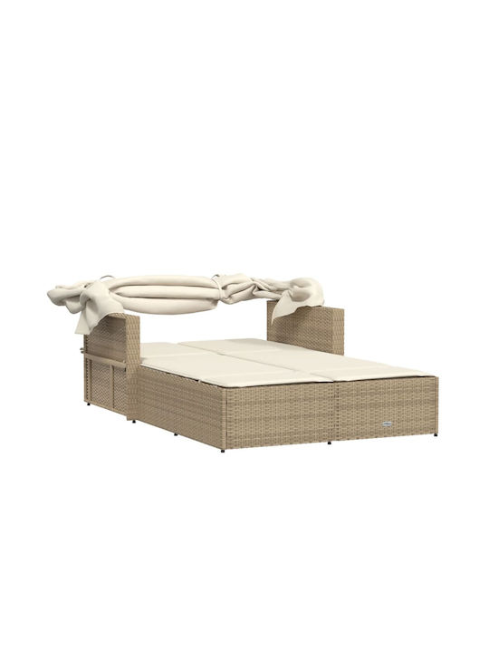 Liegestuhl-Bett Doppel Rattan mit Kissen & Sonnenschirm Beige 110x201cm.