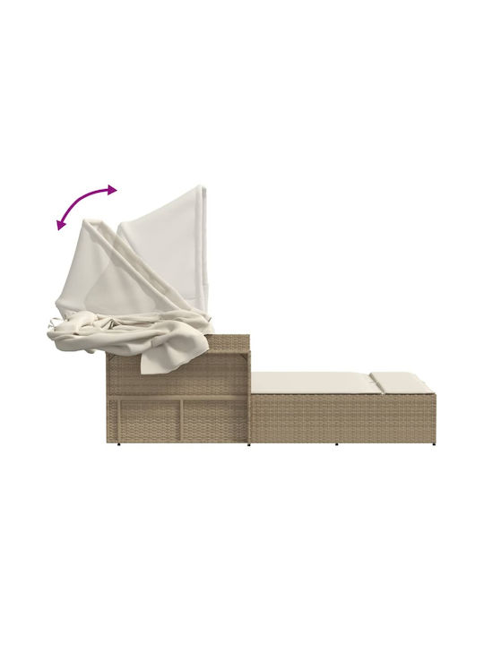 Liegestuhl-Bett Doppel Rattan mit Kissen & Sonnenschirm Beige 110x201cm.