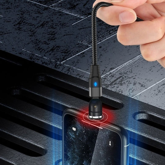 540° Unghi (90°) / Magnetic Cablu USB la Type-C cu mai multe porturi 3.1A Negru 2m