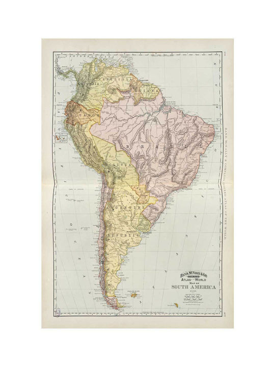 Rand, Mcnally & Co.'s Indexed Atlas Of The World Map Of South America Gemälde auf Leinwand 120x80cm