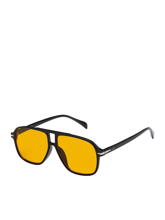 Unisex Sunglasses with Black Plastic Frame and Yellow Lens 2060