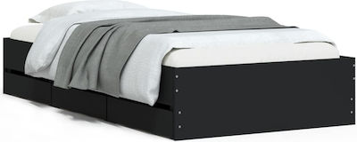 Bed Base Single made of Wood Black 90x200cm. with Storage Space