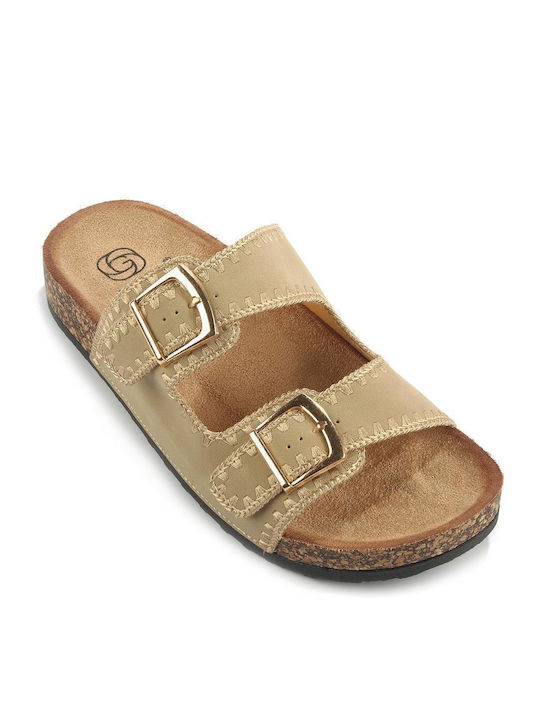 Slipper mit zwei Absätzen und goldenen Quasten FSchuhe Tc3823.02 - FSchuhe - Beige