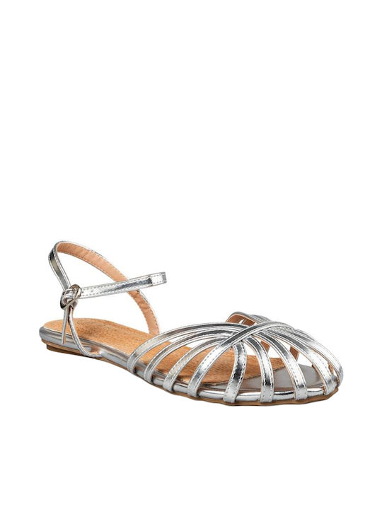 Envie Shoes Damen Flache Sandalen in Silber Farbe