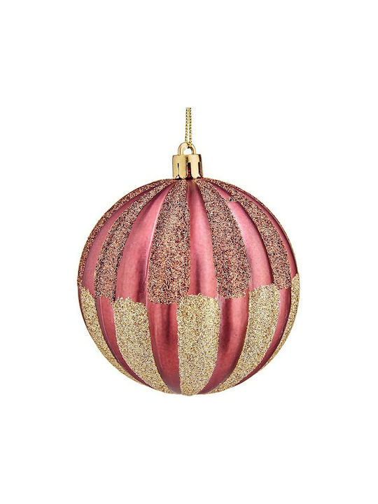 Krist+ Christmas Hanging Ball Ornament Plastic Pink With Gold Dust With Beads Pink