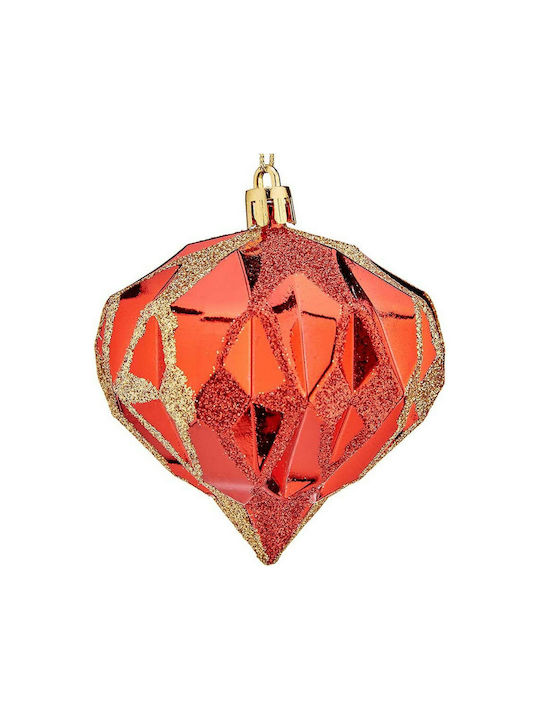 Krist+ Christmas Hanging Ball Ornament Plastic Red With Gold Dust With Beads Red