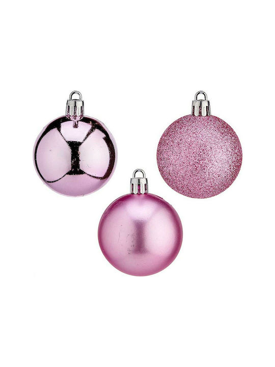 Krist+ Christmas Hanging Ball Ornament Plastic Pink With Gold Dust With Beads Pink