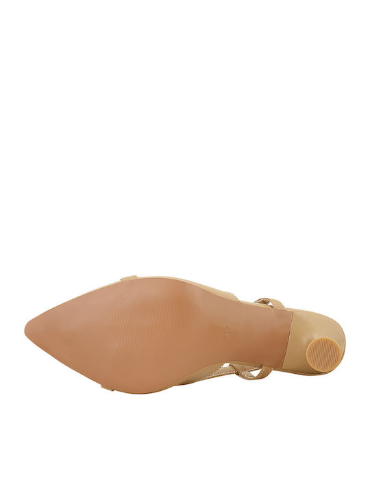 Groen Leder Pumps mit hohem Absatz Beige