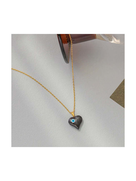 Charmy Necklace with design Heart from Steel Black