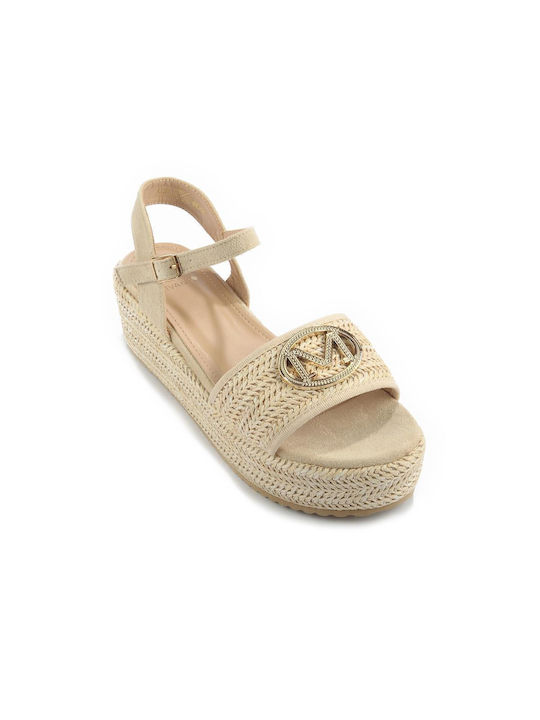 Straw Platform with Decorative Metal Buckle Fshoes Ll91.02 - Fshoes - Beige