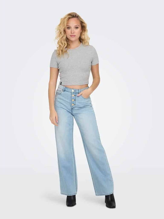 Life Women's Summer Crop Top Cotton Short Sleeve Gray