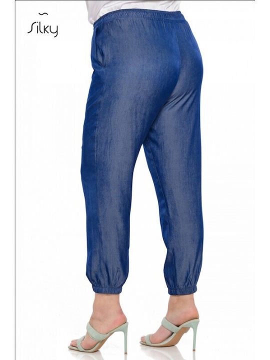 Silky Collection Γυναικείο Υφασμάτινο Παντελόνι Μπλε