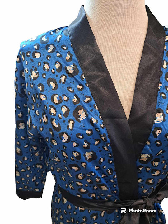 Elite Form Blau Satin Satin Robe Crossbody Leopard. (Code: 0905)