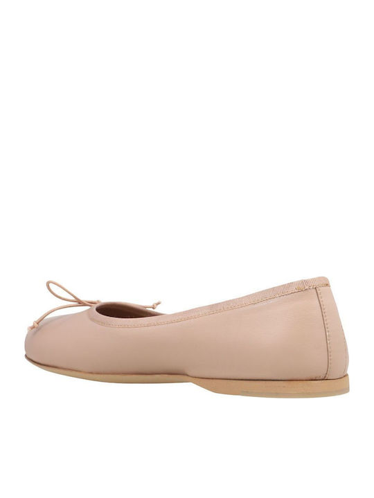 Δερμάτινες Γυναικείες Μπαλαρίνες σε Μπεζ Χρώμα